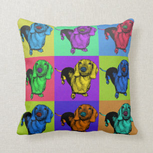 Pop Art Dachsund Doxie-panelen met meerdere kleure Kussen