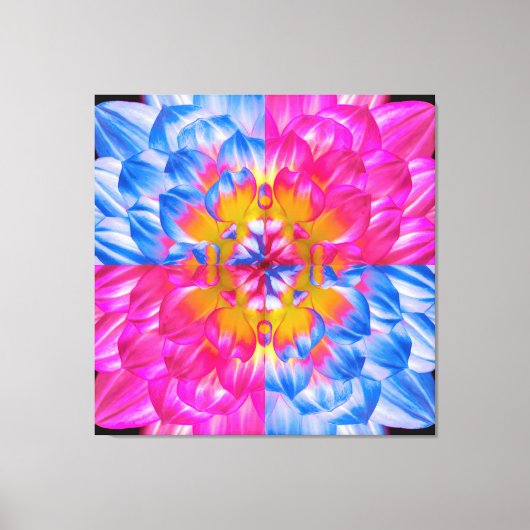 Pop Art Dahlia Flower Grid – Vibrant Pink and Blue Canvas Afdruk (Voorkant)