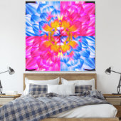 Pop Art Dahlia Flower Grid – Vibrant Pink and Blue Canvas Afdruk (Insitu (Slaapkamer))