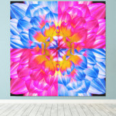 Pop Art Dahlia Flower Grid – Vibrant Pink and Blue Canvas Afdruk (Insitu (Houten vloer))
