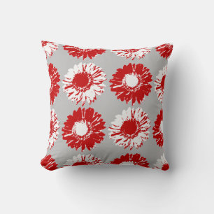 Pop Art Daisies - Rood, wit en grijs Kussen