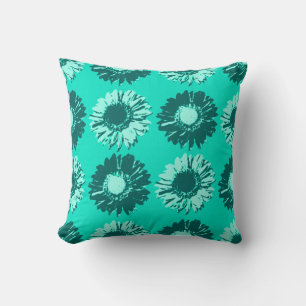 Pop Art Daisies - Turquoise, Aqua en Blauwgroen Kussen