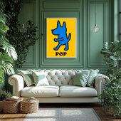 Pop Art Dog Poster – Blauw Silhouet op Geel