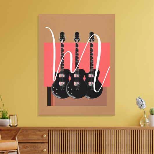 Pop Art Electric Guitar Monogram Initiaal Canvas Afdruk (Insitu (Woonkamer))