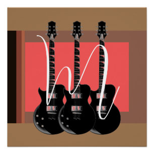 Pop Art Electric Guitar Monogram Initiaal Perfect Poster