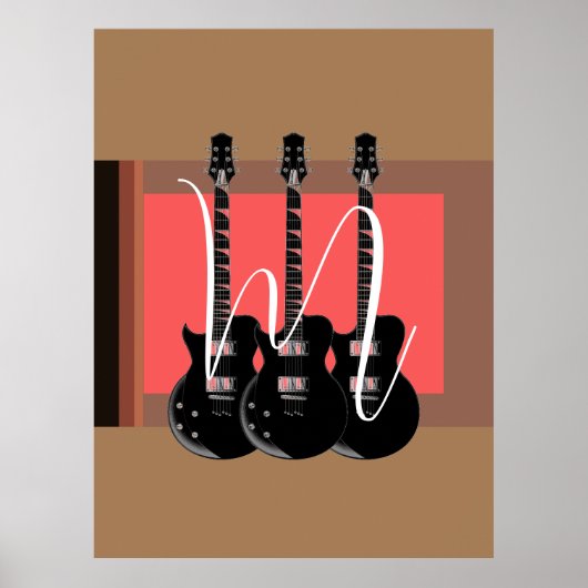Pop Art Electric Guitar Monogram Initiaal Poster (Voorkant)