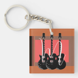 Pop Art Electric Guitar Monogram Initiaal Sleutelhanger
