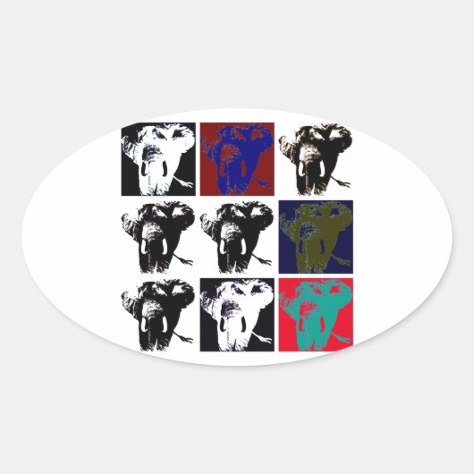Pop Art Elephants Ovale Sticker (Voorkant)