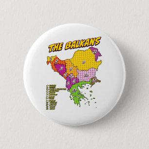 Pop Art geïllustreerde Balkanenkaart Ronde Button 5,7 Cm