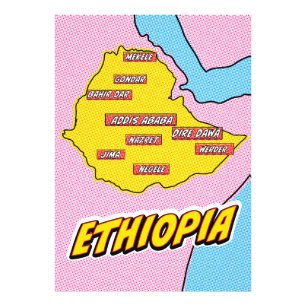 Pop Art geïllustreerde Ethiopië kaart Foto Afdruk