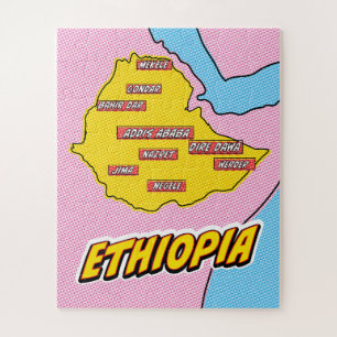 Pop Art geïllustreerde Ethiopië kaart Legpuzzel