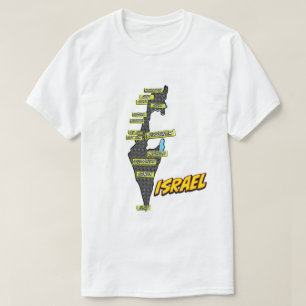 Pop Art geïllustreerde Israël kaart T-shirt