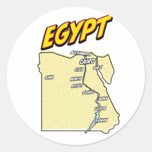 Pop Art geïllustreerde kaart van Egypte Ronde Sticker