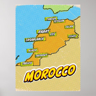 Pop Art geïllustreerde Marokko kaart Poster