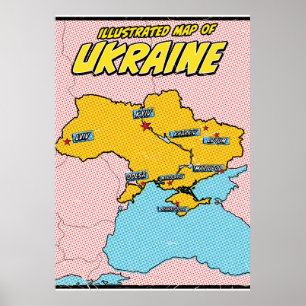 Pop Art Geïllustreerde Oekraïne Poster