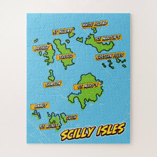 Pop Art geïllustreerde Scilly Isles kaart Legpuzzel