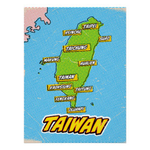 Pop Art geïllustreerde Taiwan kaart Perfect Poster