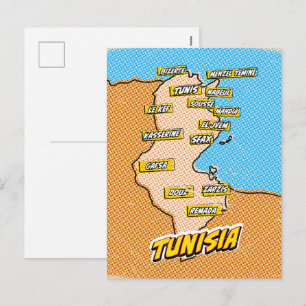 Pop Art geïllustreerde Tunesië kaart