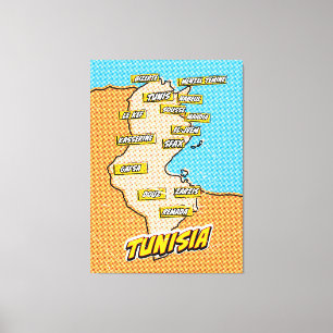 Pop Art geïllustreerde Tunesië kaart Canvas Afdruk