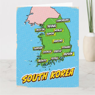 Pop Art geïllustreerde Zuid-Korea kaart