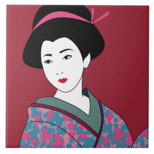 Pop Art Geisha in Bloemen Kimono Custom Tegeltje