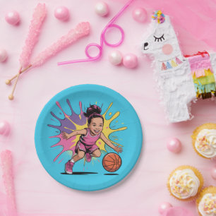 Pop Art Girl Basketbal Verjaardag Bash Papieren Bordje