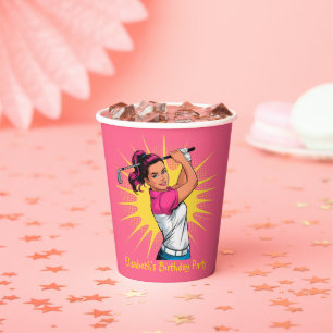 Pop Art Girl Golfer verjaardagsfeestje Papieren Bekers