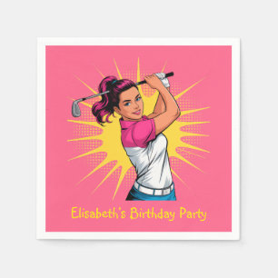 Pop Art Girl Golfer verjaardagsfeestje Servet