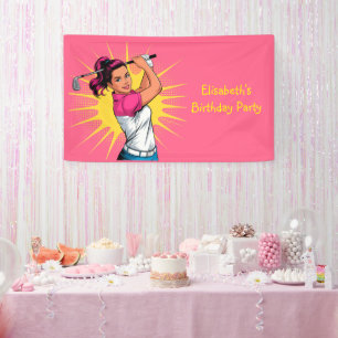 Pop Art Girl Golfer verjaardagsfeestje Spandoek