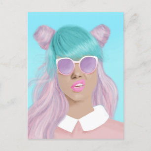 POP ART GIRL RETRO BLUE HAIR BRIEFKAART