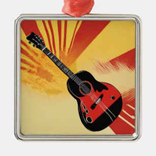 Pop Art Gitaarschilderij Illustratie Vintage Retro Metalen Ornament