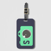Pop Art Green Camera Blue Monogram Bagagelabel (Voorkant (verticaal))