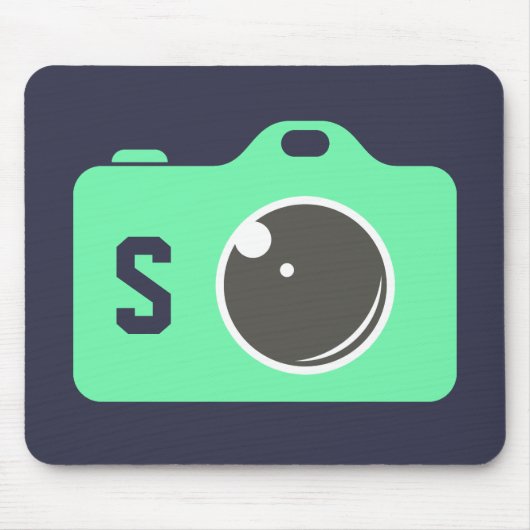 Pop Art Green Camera Blue Monogram Muismat (Voorkant)