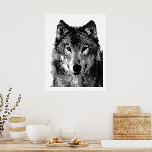 Pop Art Grey Wolf Face Poster Imprimer (Cuisine)