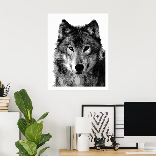 Pop Art Grey Wolf Face Poster Imprimer (Bureau à domicile)
