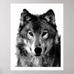 Pop Art Grey Wolf Face Poster Print