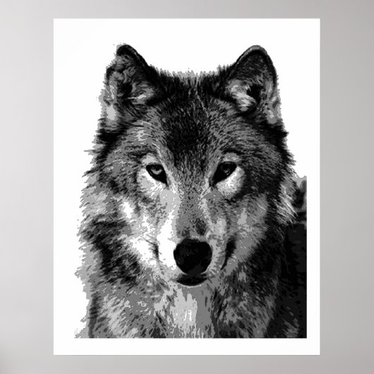 Pop Art Grey Wolf Face Poster Print (Voorkant)