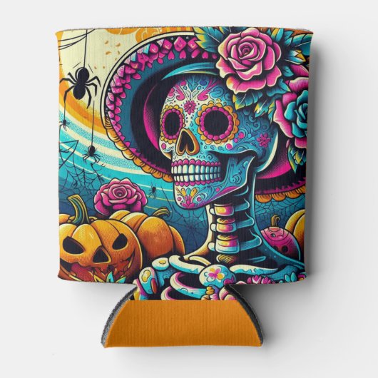 Pop Art Halloween Sugar Skull, Jack-O-Lanterns Blikjeskoeler (Voorkant)