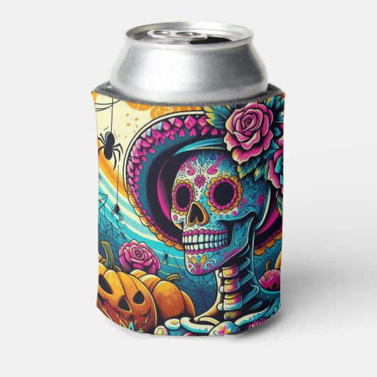 Pop Art Halloween Sugar Skull, Jack-O-Lanterns Blikjeskoeler (Blikje Achterkant)