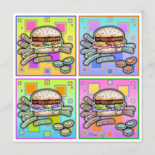 Pop Art HAMBURGER INVITATIE Kaart