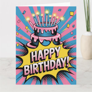 Pop Art Happy Birthday Cake Kaart