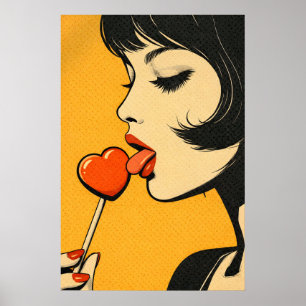 Pop Art Hart Lollypop Poster, Retro Cartoon Stijl Poster