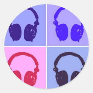 Pop Art Headphones Ronde Sticker
