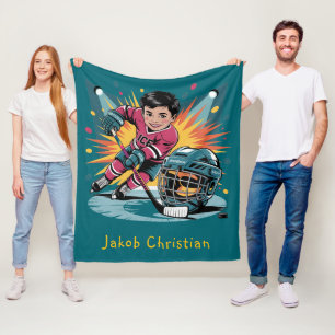 Pop Art Hockey Speler Verjaardag Bash Fleece Deken