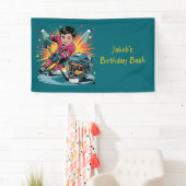 Pop Art Hockey Speler Verjaardag Bash Spandoek (Insitu)