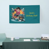 Pop Art Hockey Speler Verjaardag Bash Spandoek (Beurs)