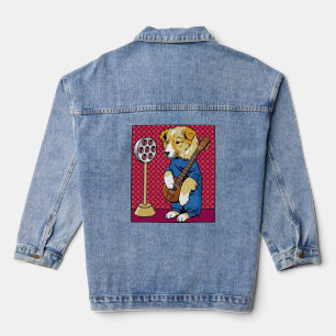 Pop Art Hond Speelt Instrument Retro Strip Denim Jacket
