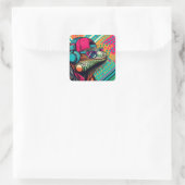 POP ART IGUANA 2 VIERKANTE STICKER (Tas)