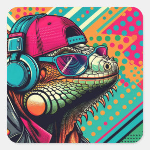 POP ART IGUANA 2 VIERKANTE STICKER