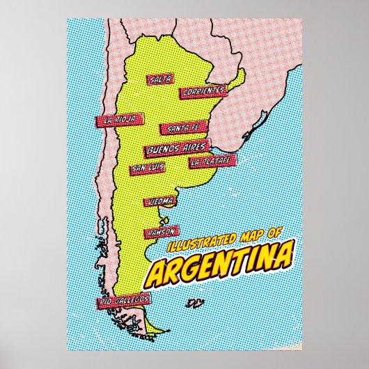 Pop Art Illustrated Argentinië Poster (Voorkant)